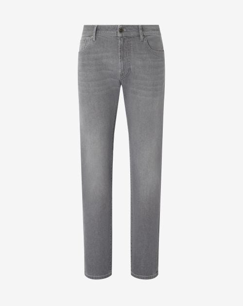 Light grey stretch denim 5-pocket trousers