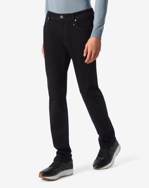 Black stretch denim trousers