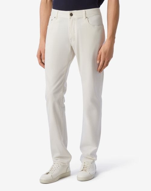 Cream stretch gabardine 5-pocket trousers