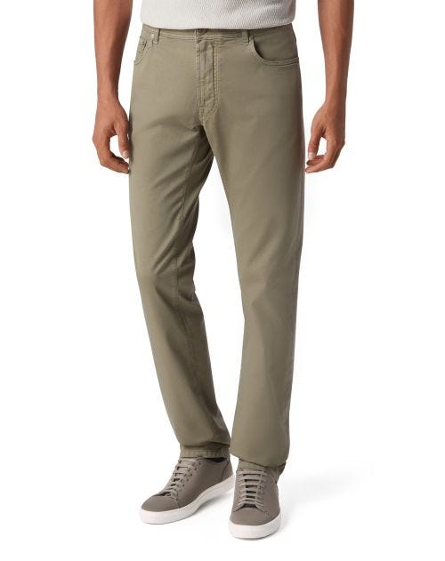 Khaki stretch gabardine 5-pocket trousers