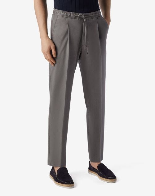 Pantaloni jogger grigio acciaio in lana e cotone