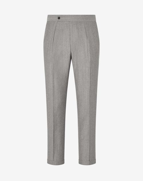 Grey 2-pleated wool and linen trousers