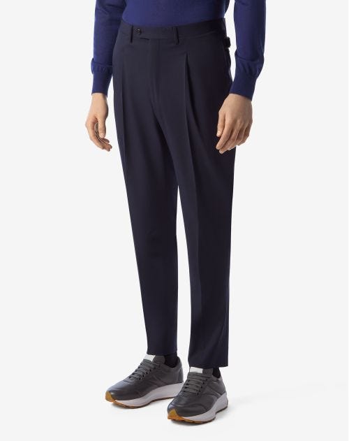 Pantalon bleu marine en gabardine tech