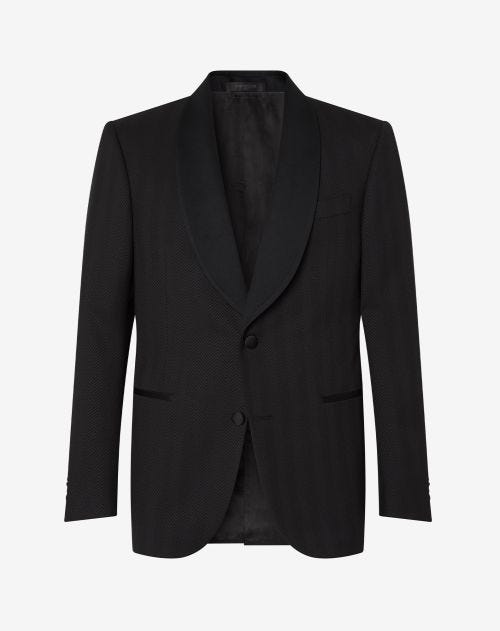 Black 3D chevron wool tuxedo jacket