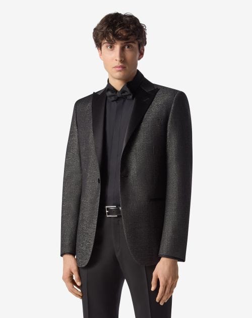 Grey lamé wool tuxedo jacket