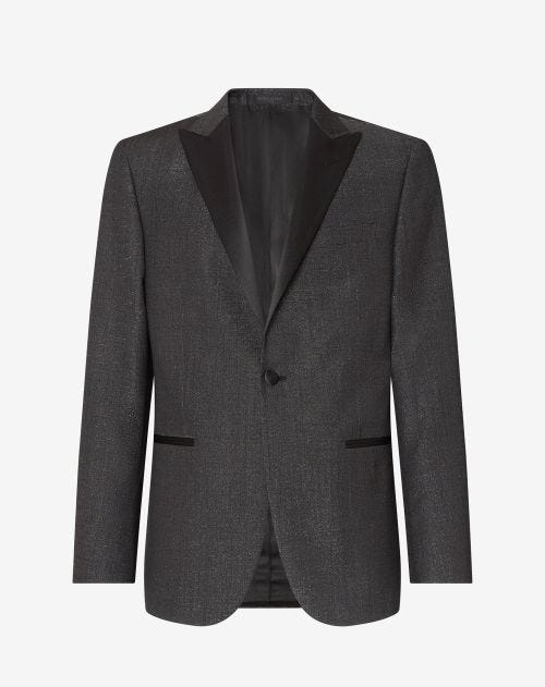 Grey lamé wool tuxedo jacket
