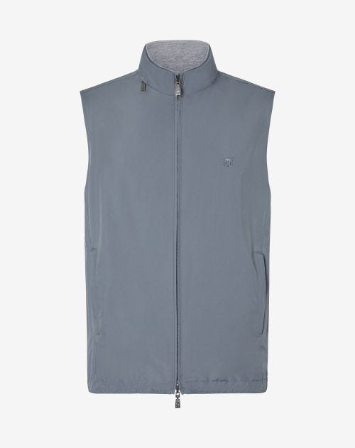 Powder blue reversible technical fabric waistcoat