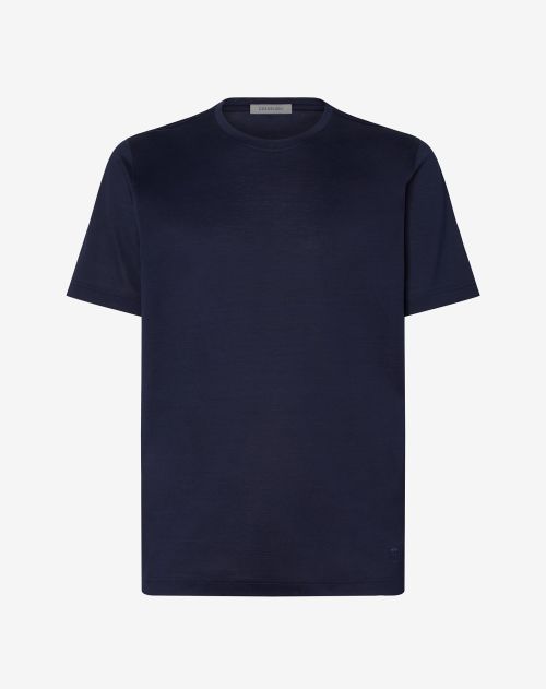 T-shirt girocollo blu navy in Filo di Scozia
