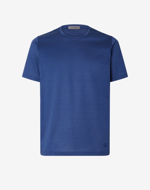 T-shirt girocollo blu chiaro in Filo di Scozia