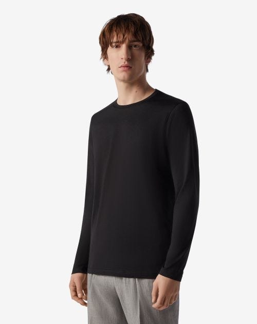 T-shirt ras-du-cou noire soie et coton
