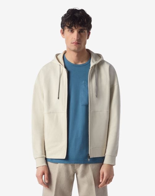 Melkwit sweatshirt van luxury coton met capuchon