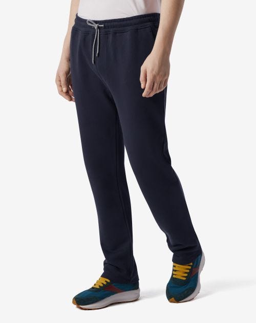 Navy blue fleece joggers with drawstrings