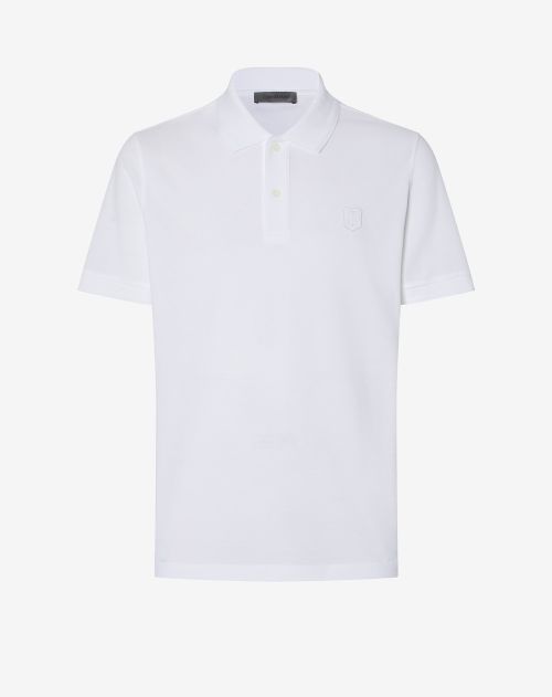 White short-sleeved cotton pique polo shirt