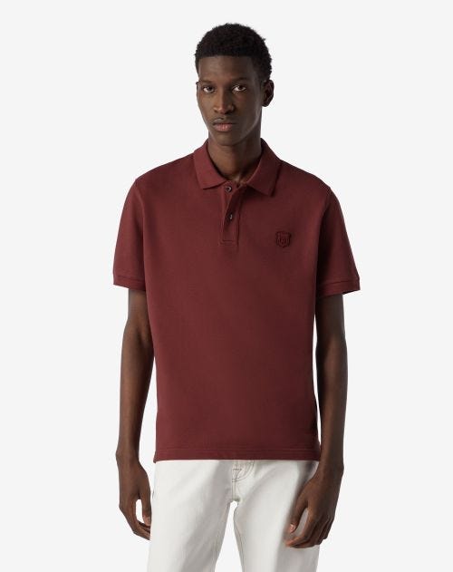 Burgundy short-sleeved cotton pique polo shirt