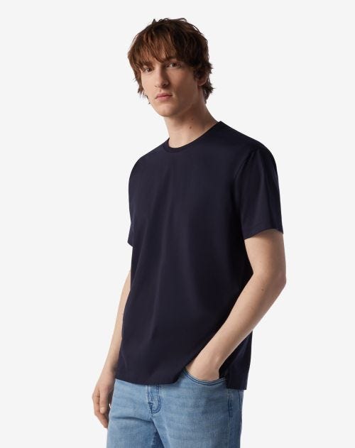 T-shirt girocollo blu navy in jersey di cotone
