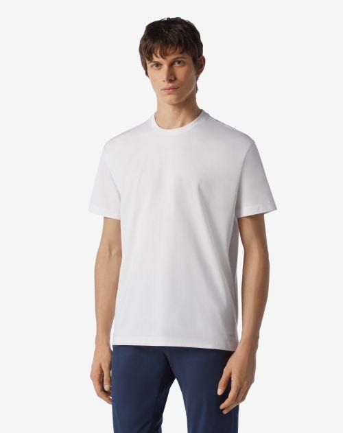T-shirt girocollo bianca in jersey di cotone