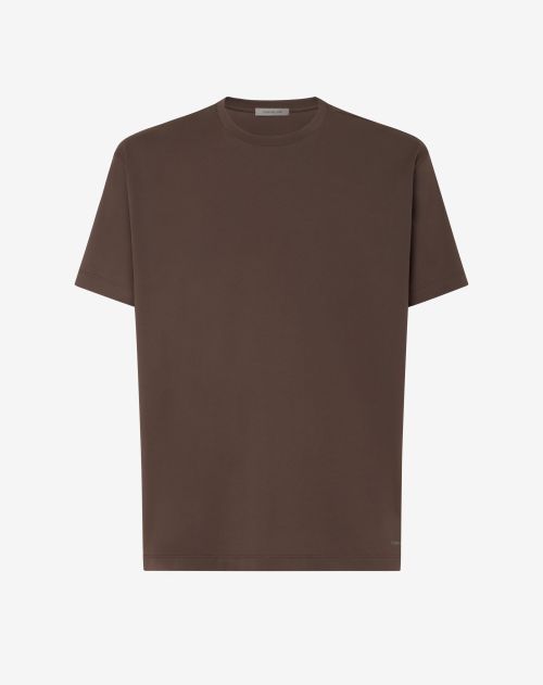 T-shirt girocollo marrone in jersey di cotone