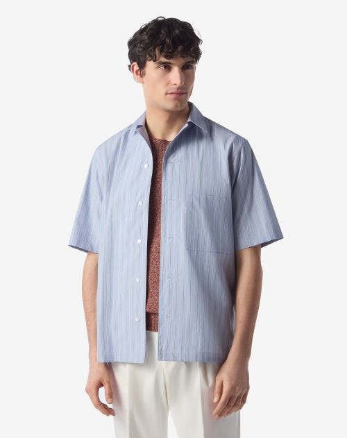 Light blue supima cotton shirt with micro stripes