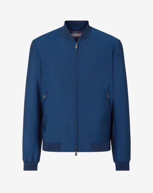 China blue wool and mohair bomber jacket