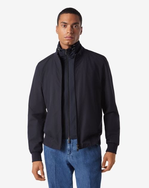 Navy blue jacket with inner vest and hood
