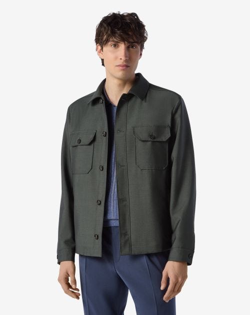 Forest green wool and mohair overshirt