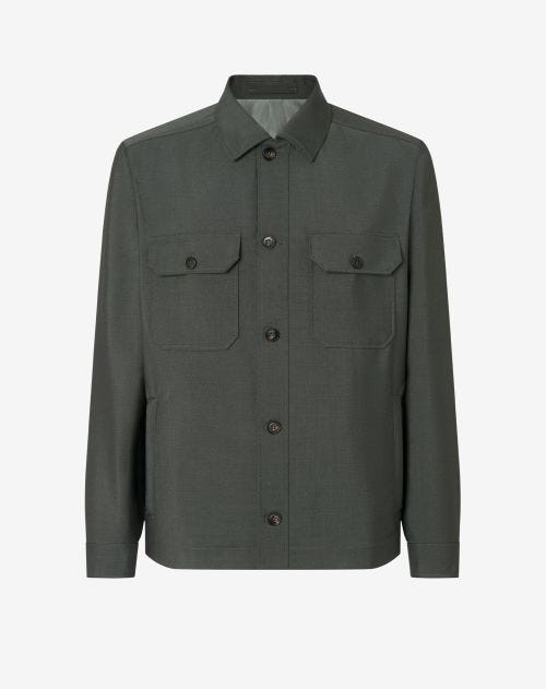 Forest green wool and mohair overshirt