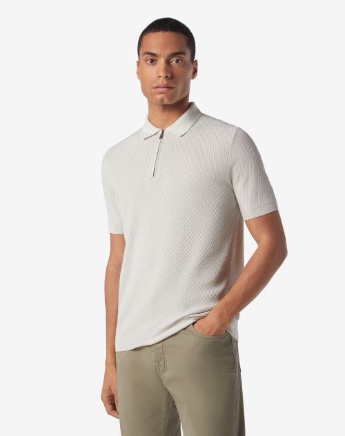 Pearl zip-up Pima cotton polo shirt