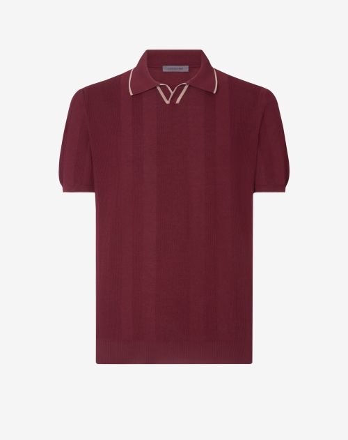 Dark red buttonless cotton crepe polo shirt