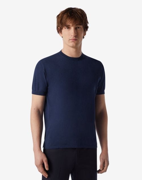 T-shirt girocollo blu chiaro in ice cotton