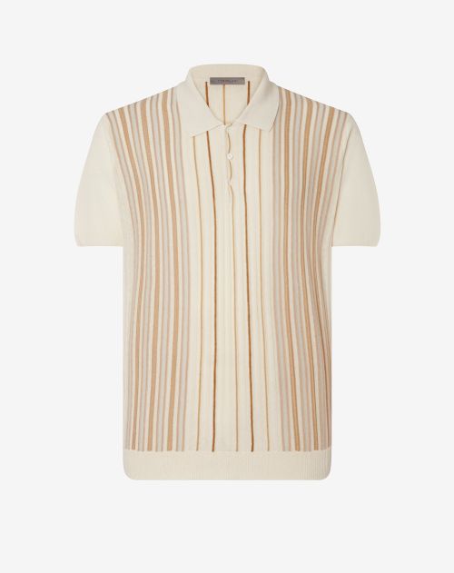 Poloshirt met knopen gestreept in natuurlijke tinten van zijde en linnen