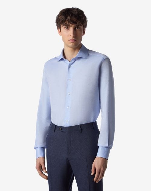 Lichtblauw overhemd van katoen en linnen