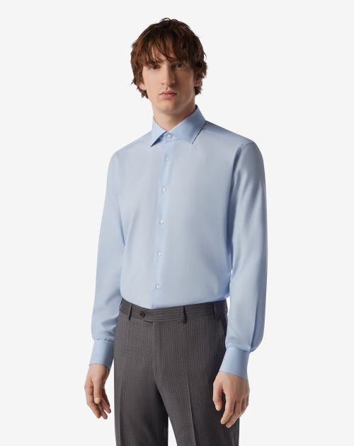 Camicia azzurra in cotone e seta