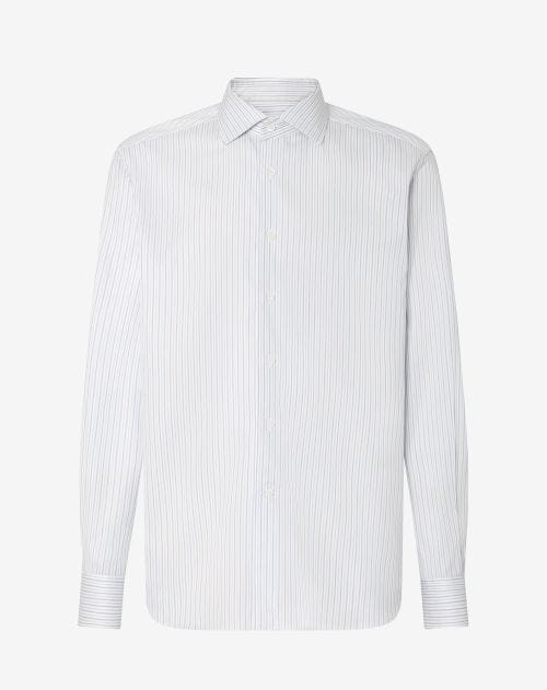 Chemise blanc rayures bleu clair coton