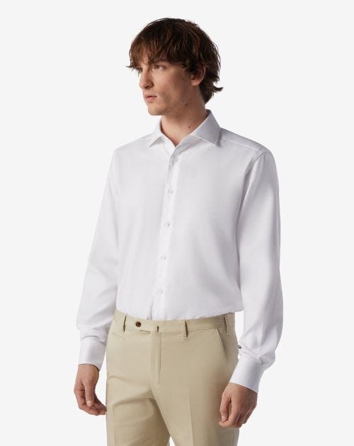 White wrinkle-free textured cotton shirt