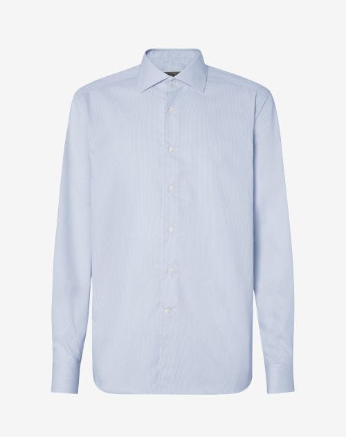 White wrinkle-free cotton shirt with light blue stripes