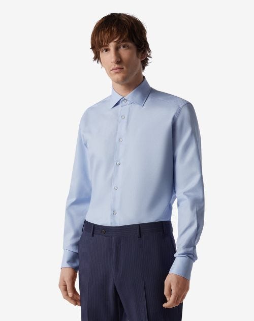 Camicia azzurra in cotone operato