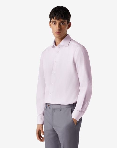 Camicia rosa in twill di cotone antipiega