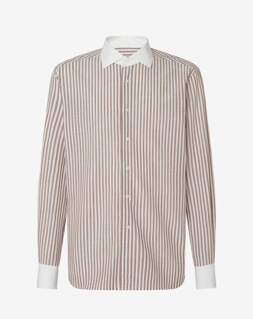 White cotton shirt with brown stripes