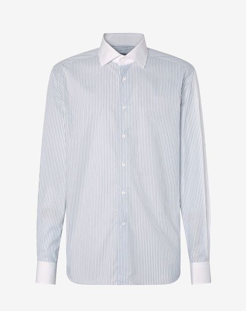 Wit overhemd met lichtblauwe strepen van kreukvrij katoen