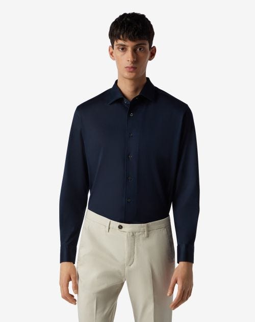 Camicia blu navy in cotone oxford jersey