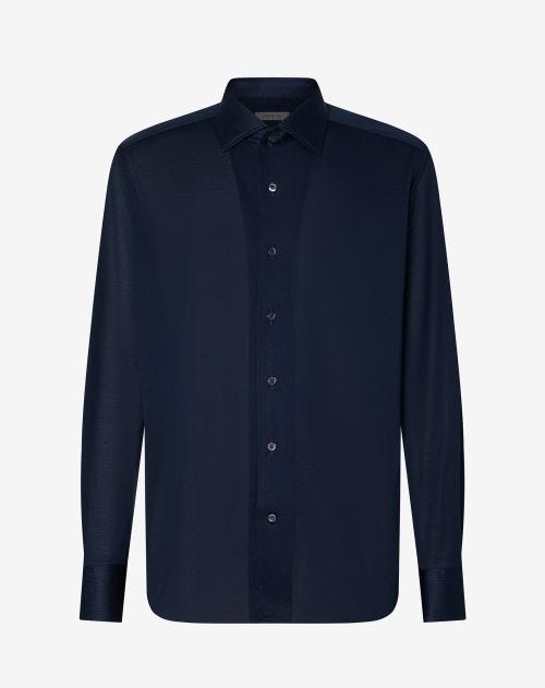 Camicia blu navy in cotone oxford jersey