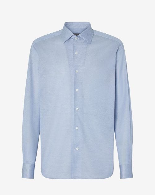 Camicia azzurra in cotone oxford jersey