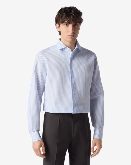 Chemise bleu rayée en coton et lin