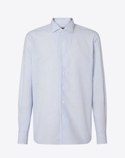 Chemise bleu rayée en coton et lin