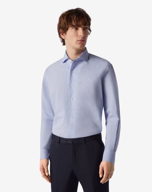 Camicia azzurra in cotone e lino