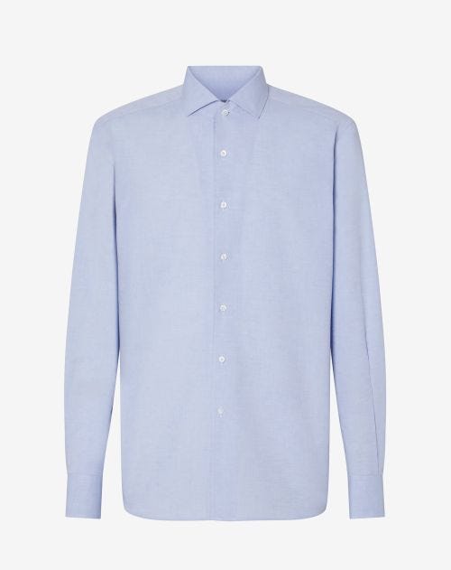 Lichtblauw overhemd van katoen en linnen
