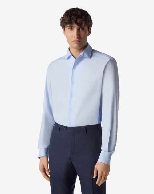 Chemise bleu ciel pin point en pur coton