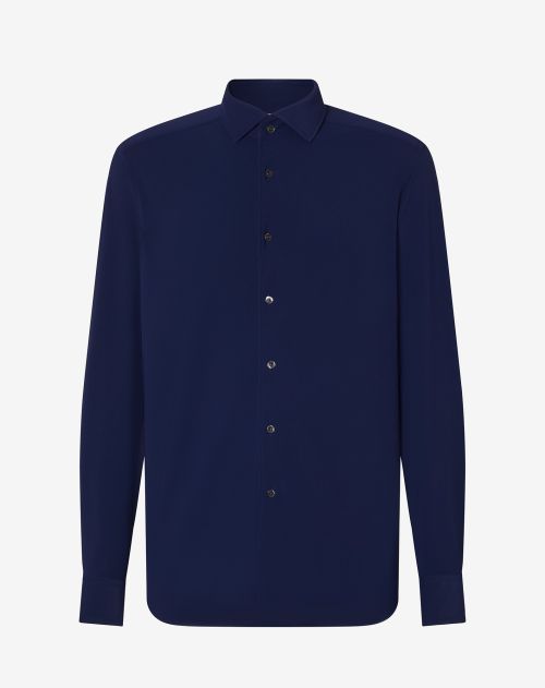 Navy blue textured technical fabric shirt
