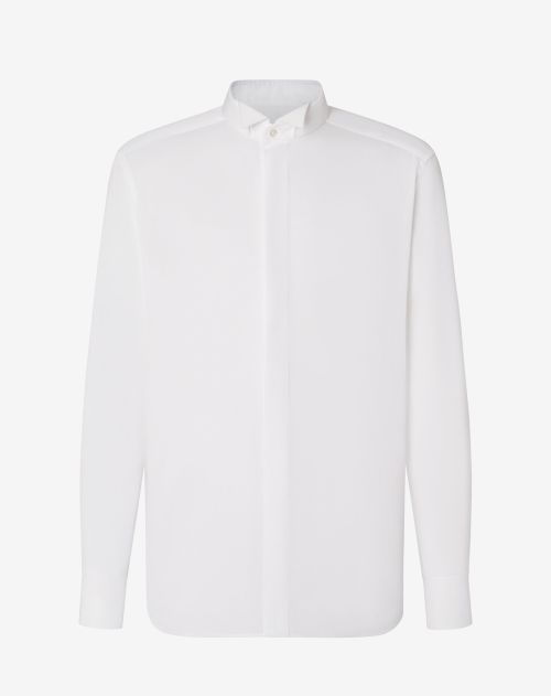 Camicia bianca in cotone con microriga