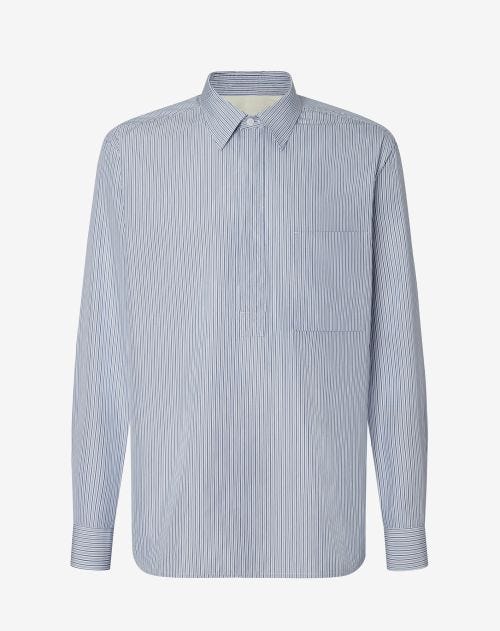 Wit overhemd met lichtblauwe microstreep van organisch katoen en zijde